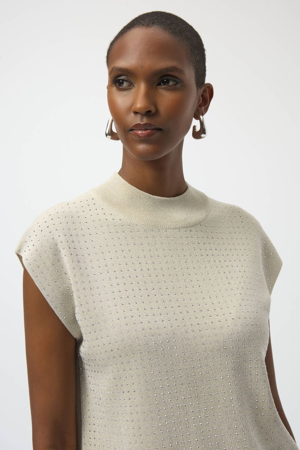 Sleeveless Knit Pullover with Detail | Birch/Silver