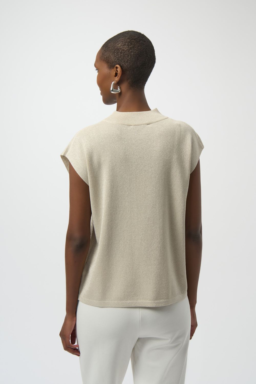 Sleeveless Knit Pullover with Detail | Birch/Silver