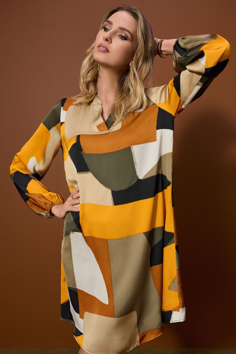 Abstract Print Trapeze Dress | Black/Multi