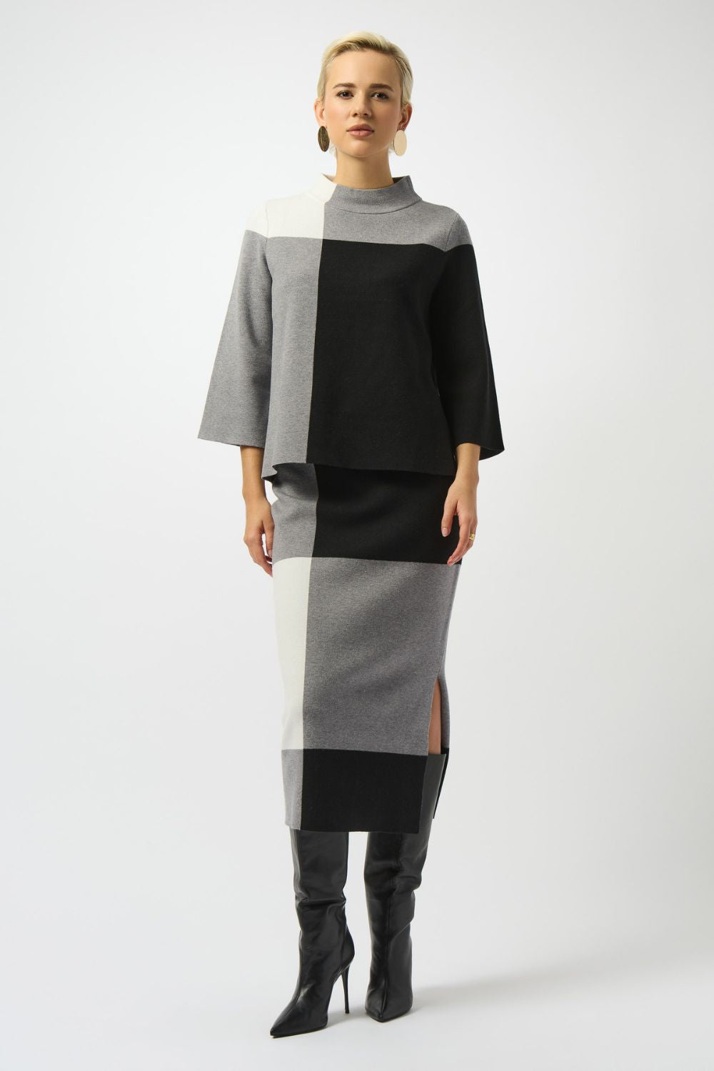 Jacquard Sweater Colour Block Pullover | Black/Grey/Vanilla