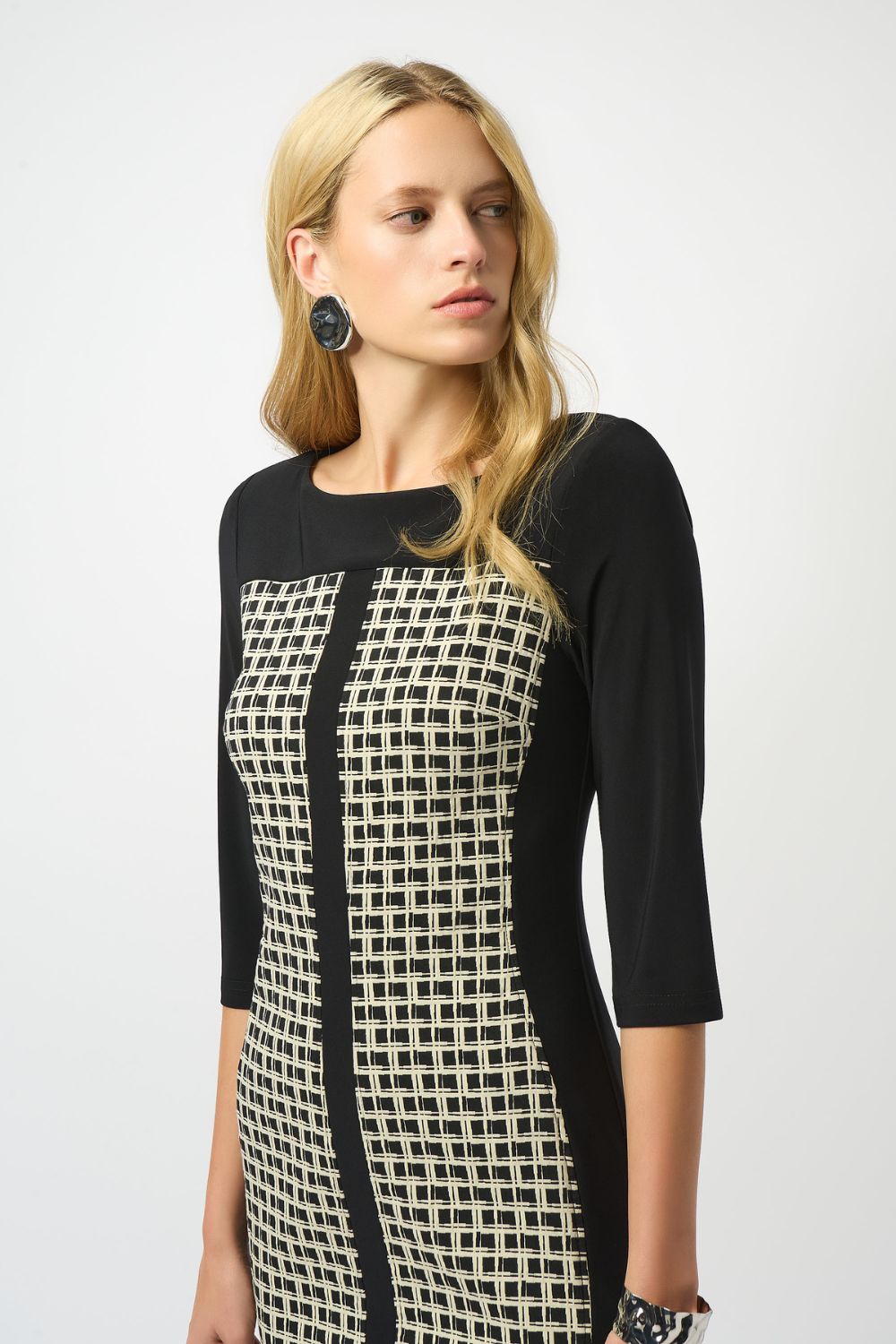 Jacquard Geometric Print Sheath Dress | Black/Off-White