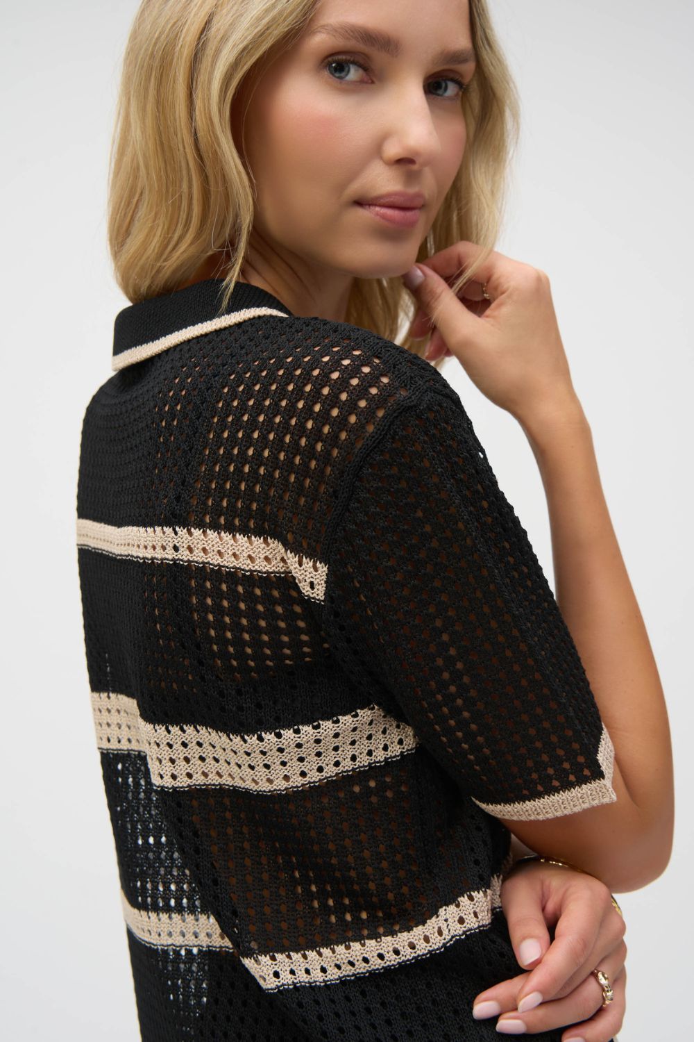 Sweater Knit Open Stitch Stripe Cover Up | Black/Parchment