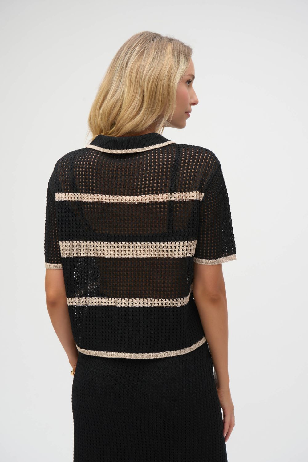 Sweater Knit Open Stitch Stripe Cover Up | Black/Parchment