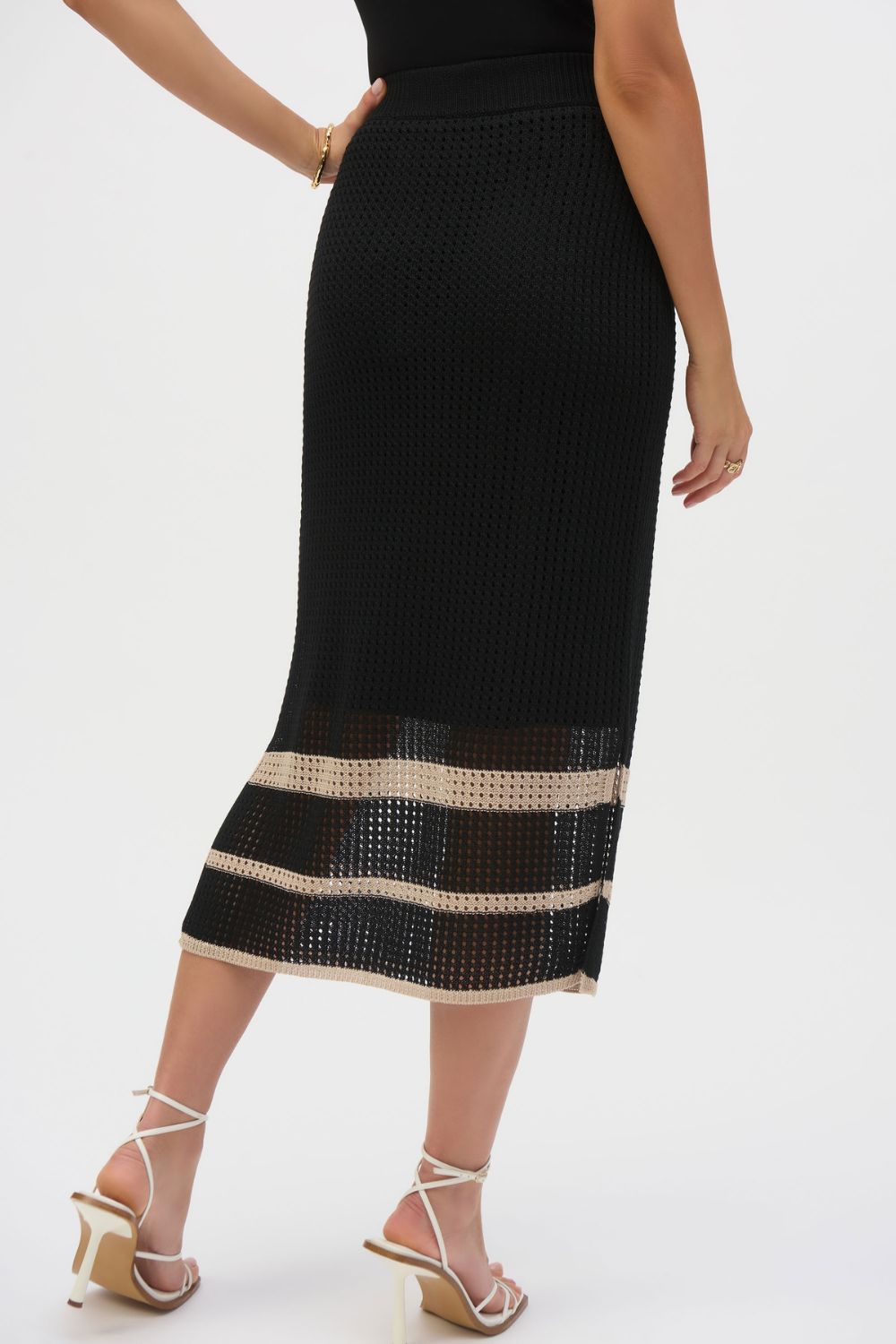 Sweater Knit Open Stitch Stripe Skirt | Black/Parchment