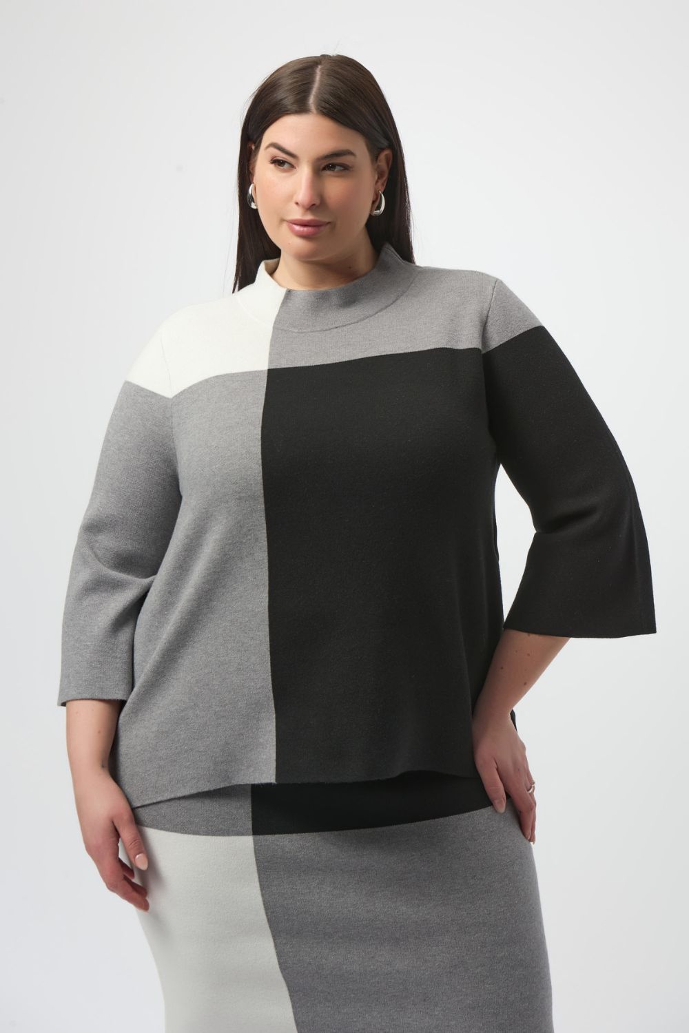 Jacquard Sweater Colour Block Pullover | Black/Grey/Vanilla