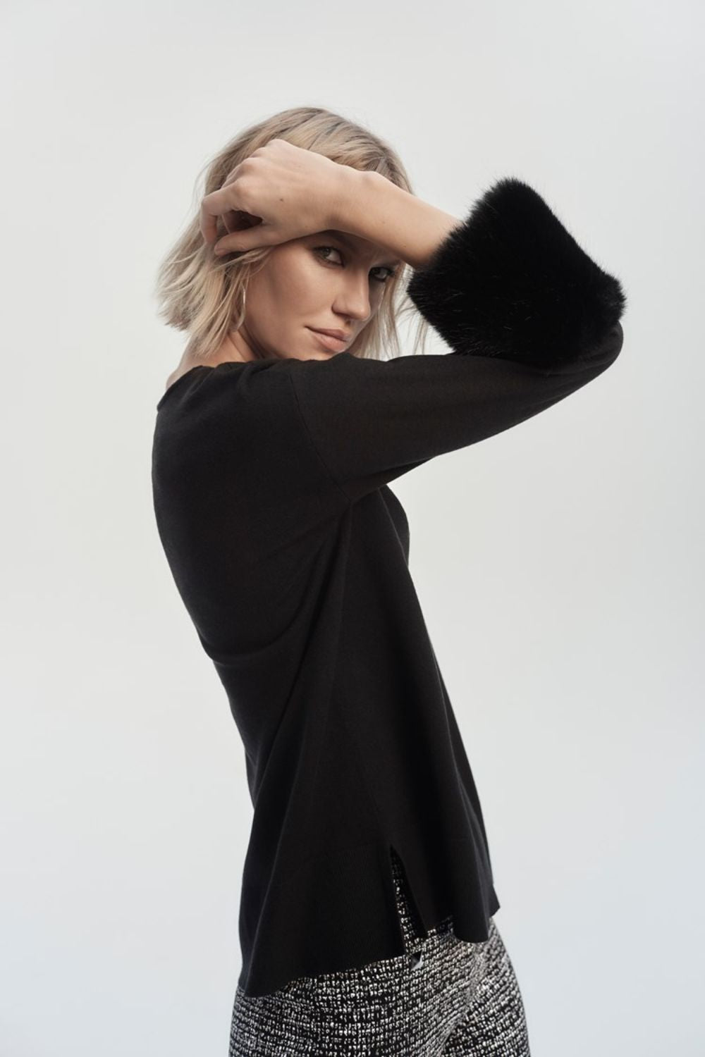 Joseph Ribkoff Sweater Knit Tunic With Faux Fur Cuffs | Black_Shop 12