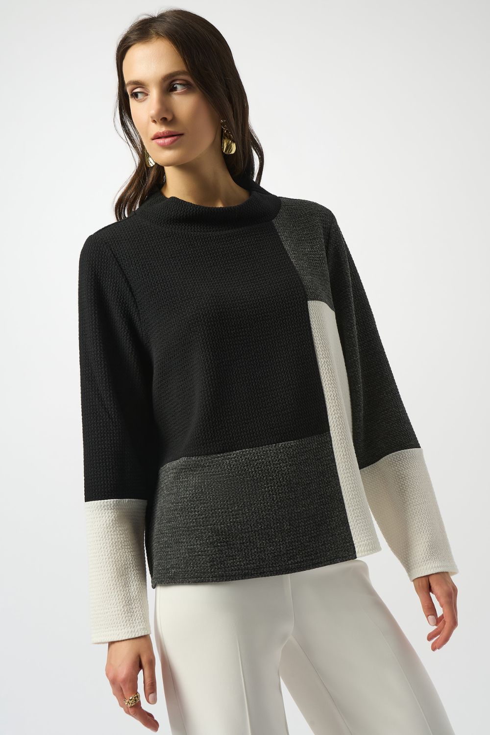 Jacquard Knit Colour-Block Boxy Top | Black/Winter White