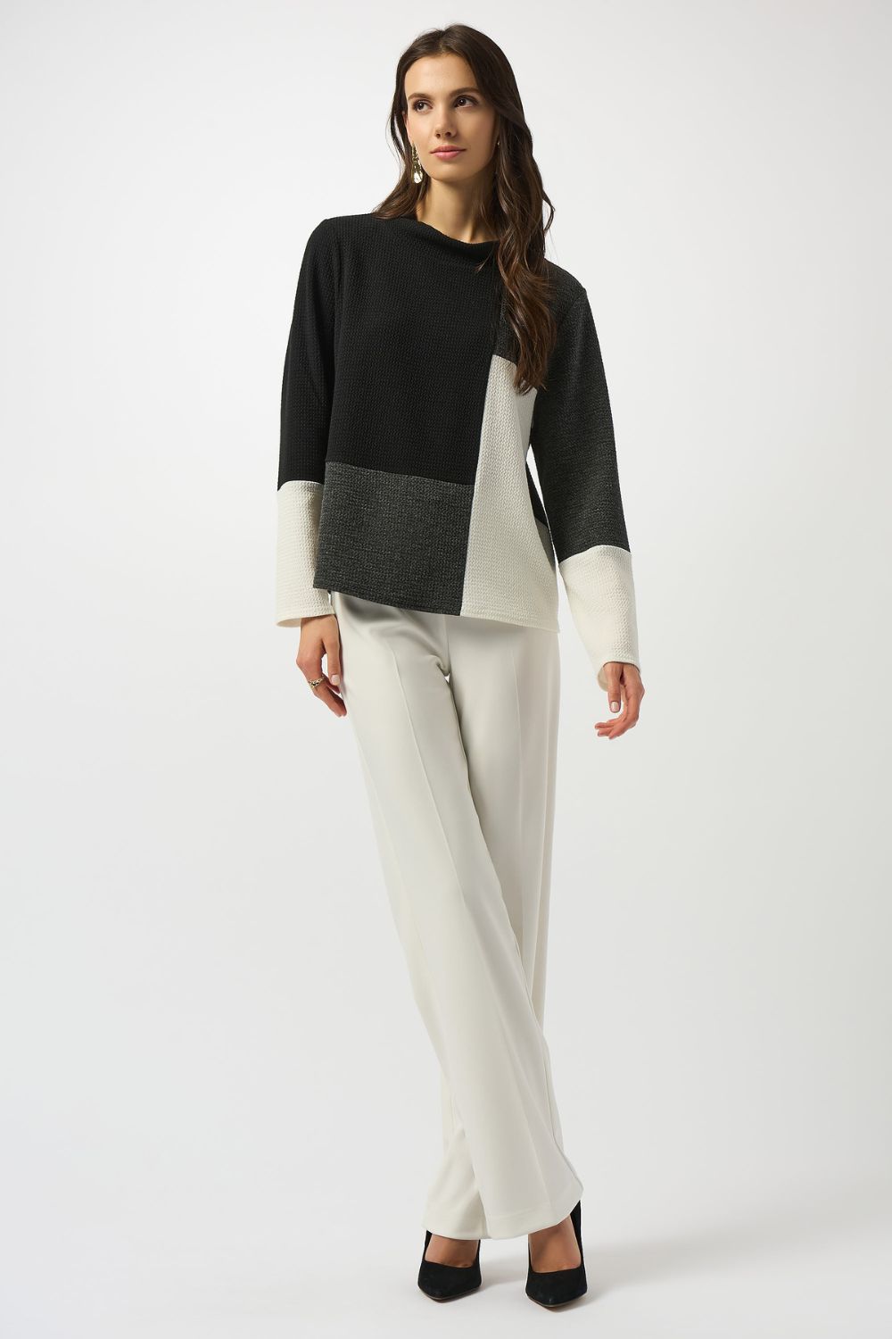 Jacquard Knit Colour-Block Boxy Top | Black/Winter White