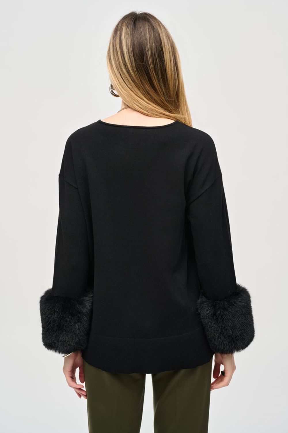Joseph Ribkoff Sweater Knit Tunic With Faux Fur Cuffs | Black_Shop 12