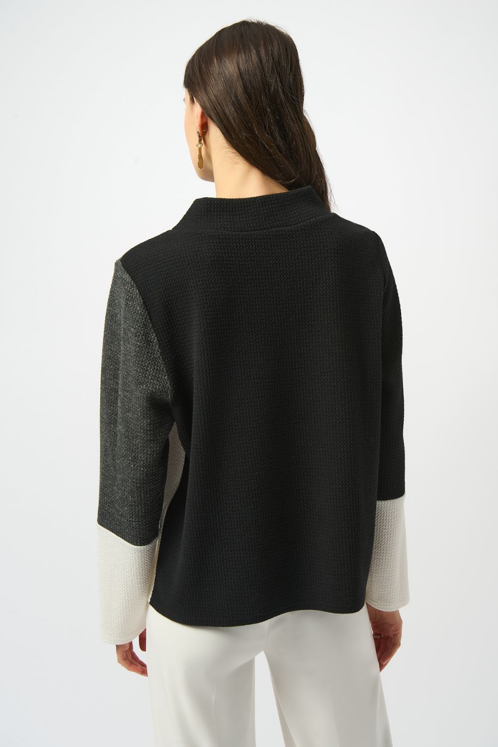 Jacquard Knit Colour-Block Boxy Top | Black/Winter White
