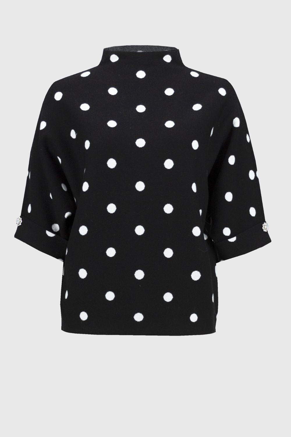 Joseph Ribkoff Jacquard Sweater Dot Print Top | Black/Vanilla_Shop 12
