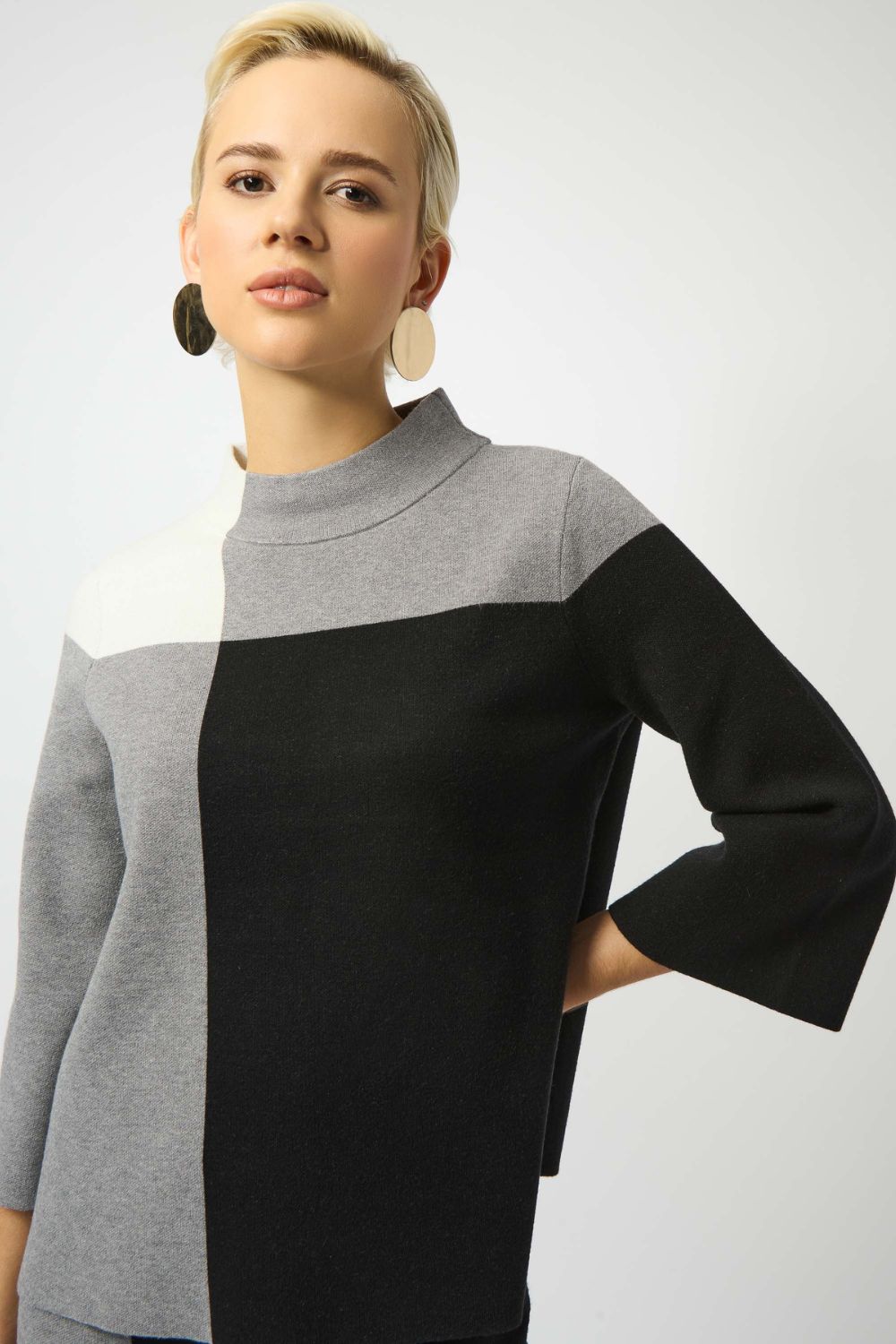 Jacquard Sweater Colour Block Pullover | Black/Grey/Vanilla