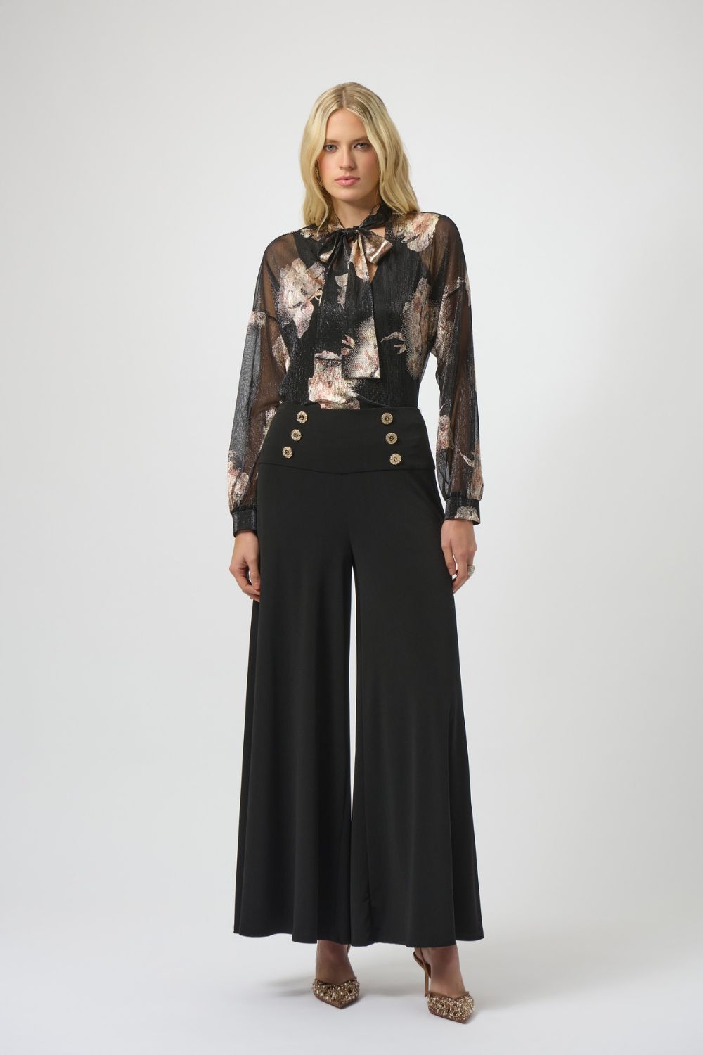 Plissé Knit Foiled Floral Top | Black/Multi
