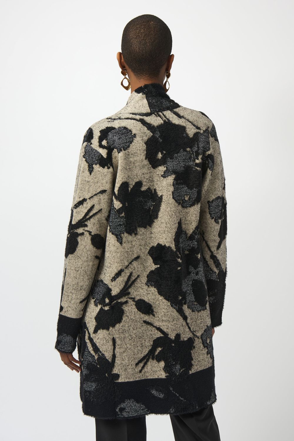 Abstract Jacquard Long Cardigan | Champagne/Black