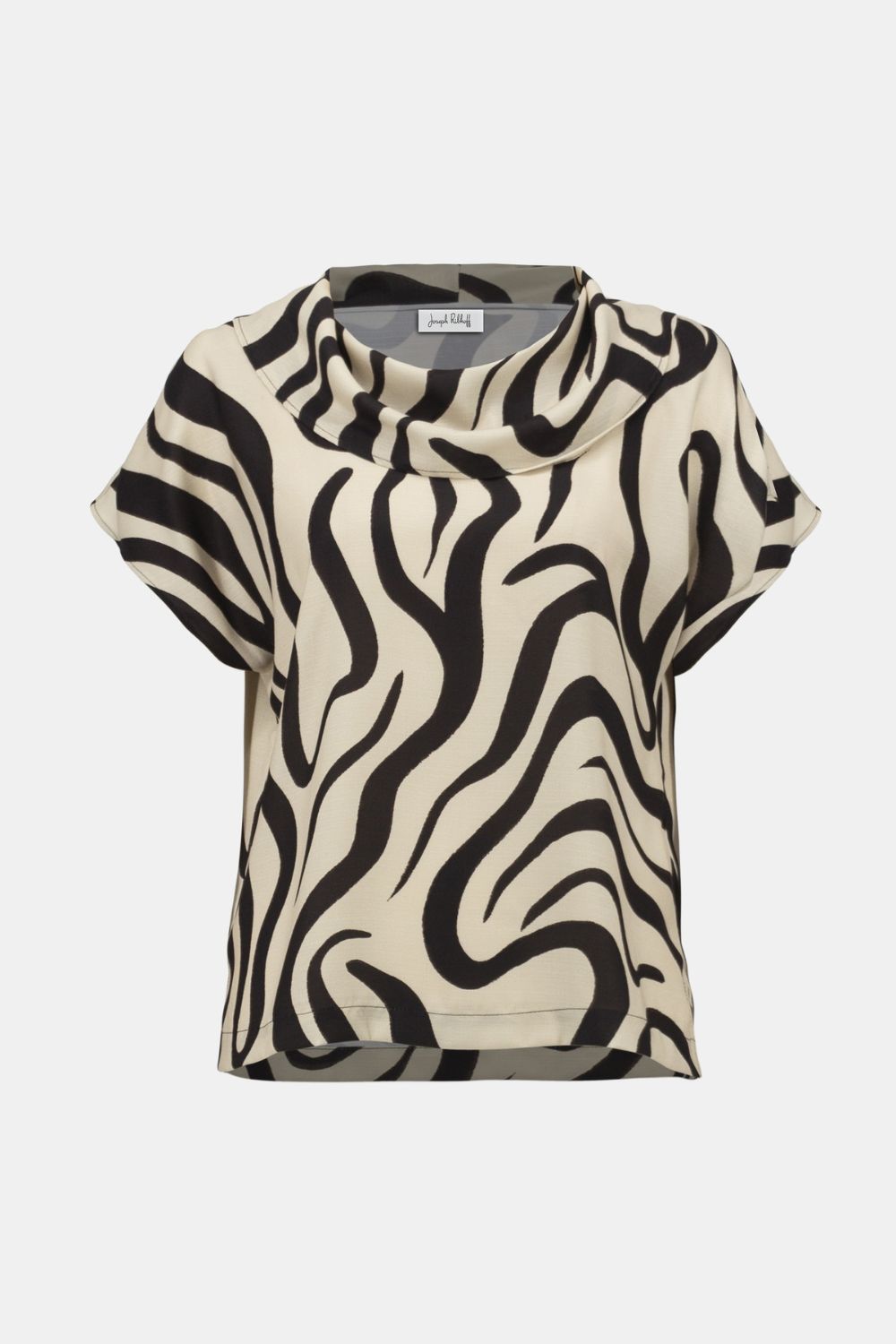 Gauze Abstract Print Cowl Neck Top | Beige/Black