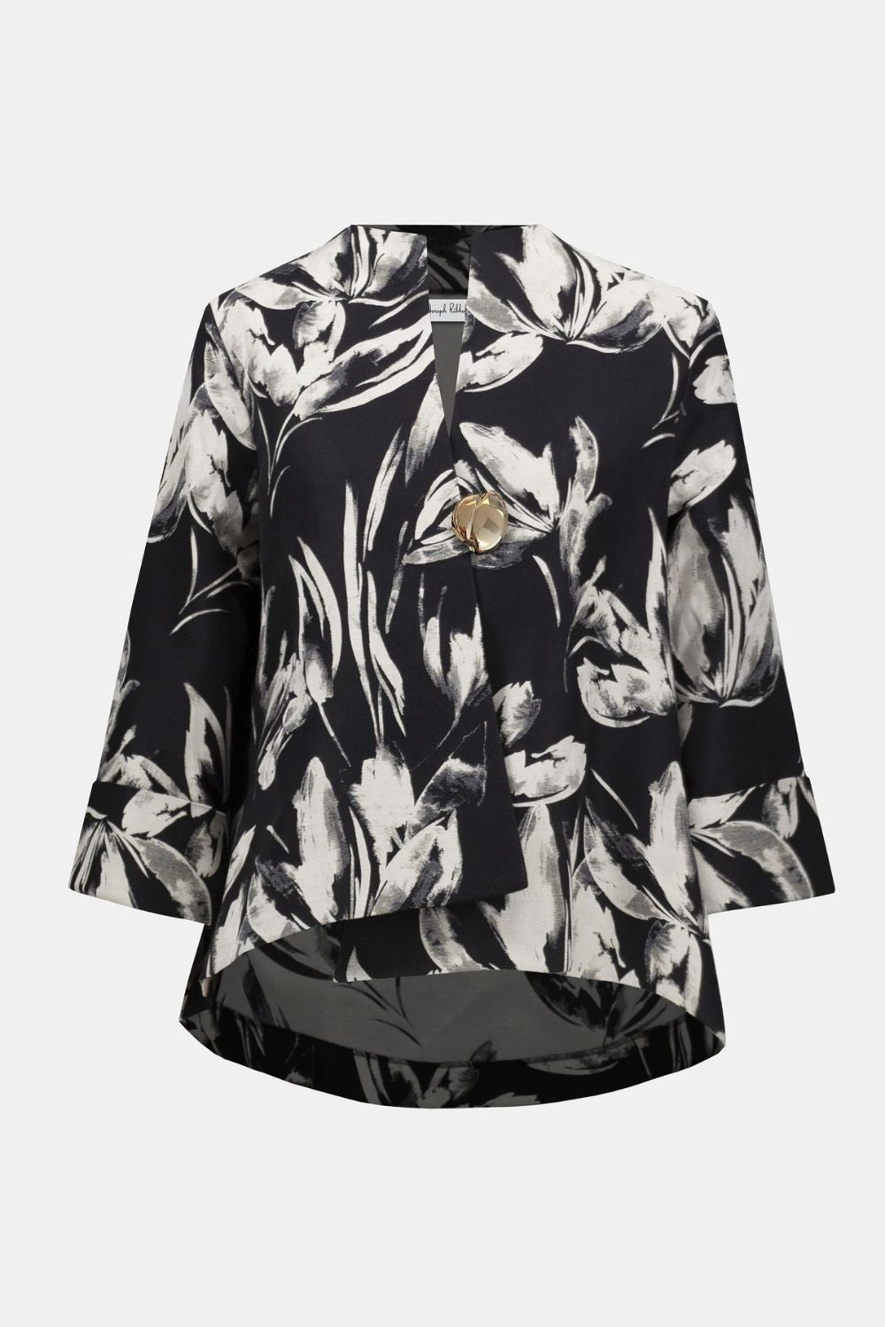 Print Jacquard Floral Print Swing Jacket | Black/Off-White