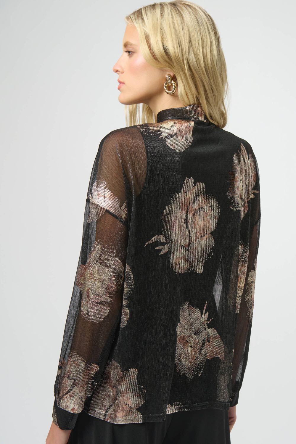 Plissé Knit Foiled Floral Top | Black/Multi