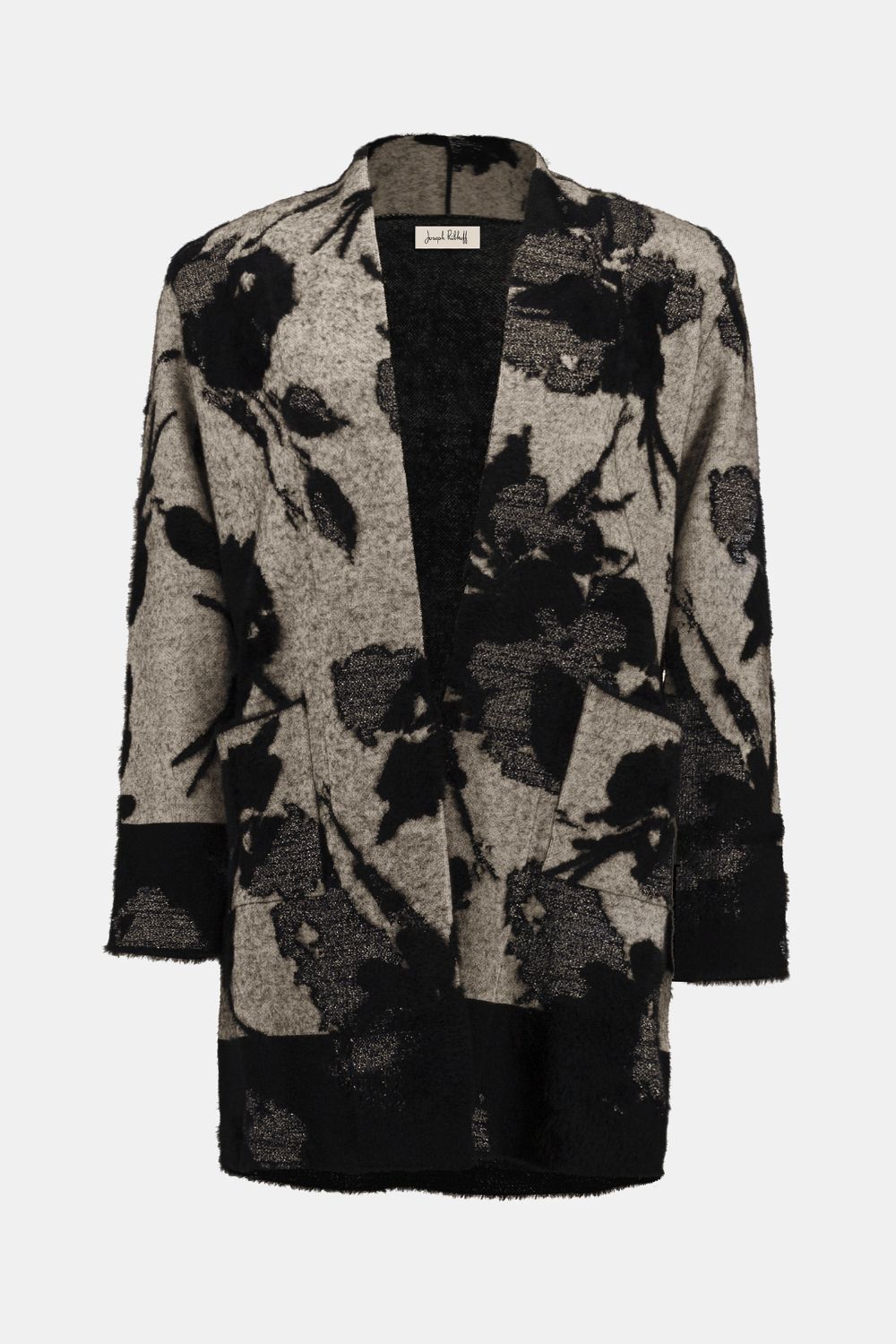 Abstract Jacquard Long Cardigan | Champagne/Black