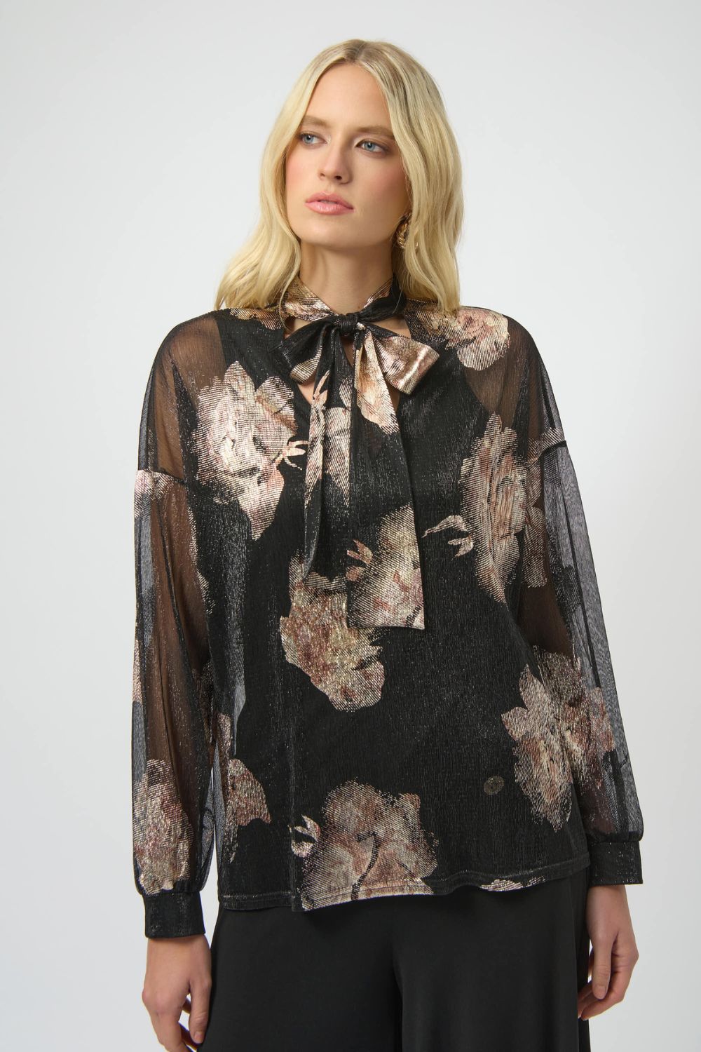 Plissé Knit Foiled Floral Top | Black/Multi