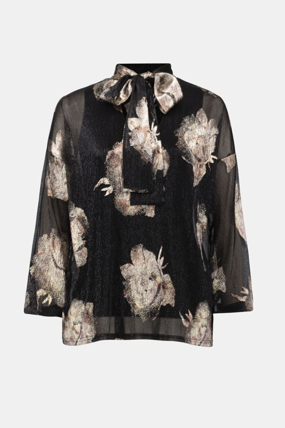 Plissé Knit Foiled Floral Top | Black/Multi