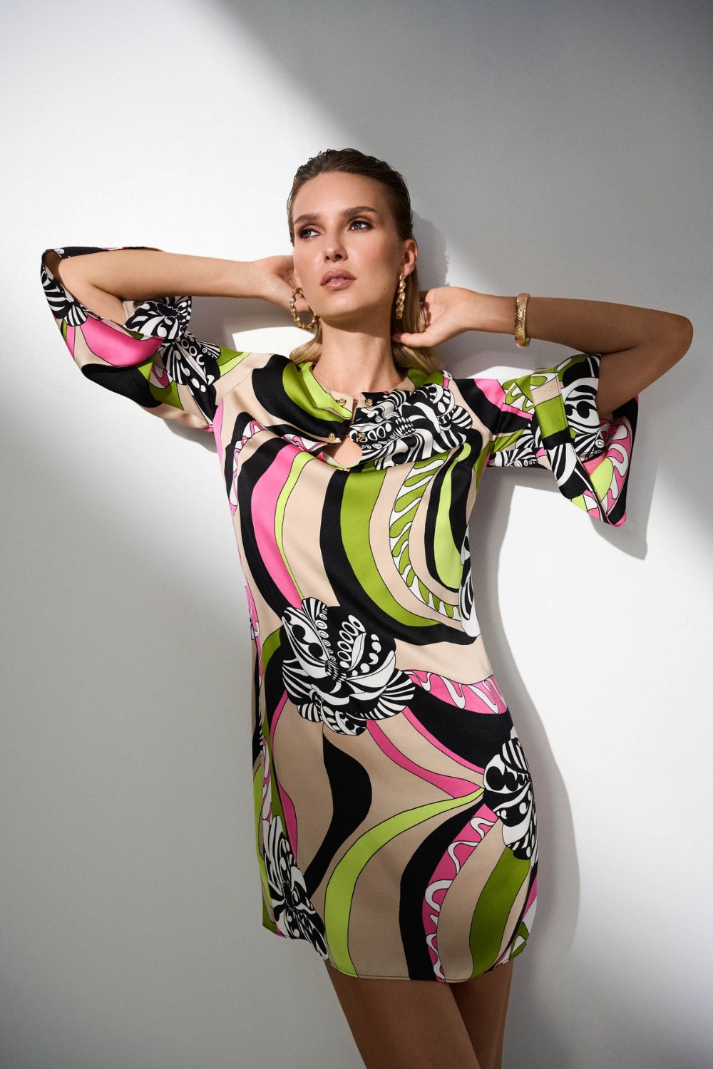 Satin Retro Print Straight Dress | Black/Multi