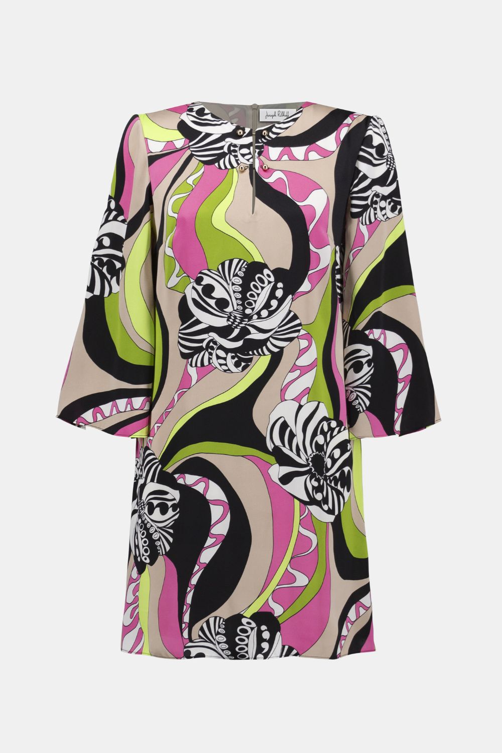 Satin Retro Print Straight Dress | Black/Multi