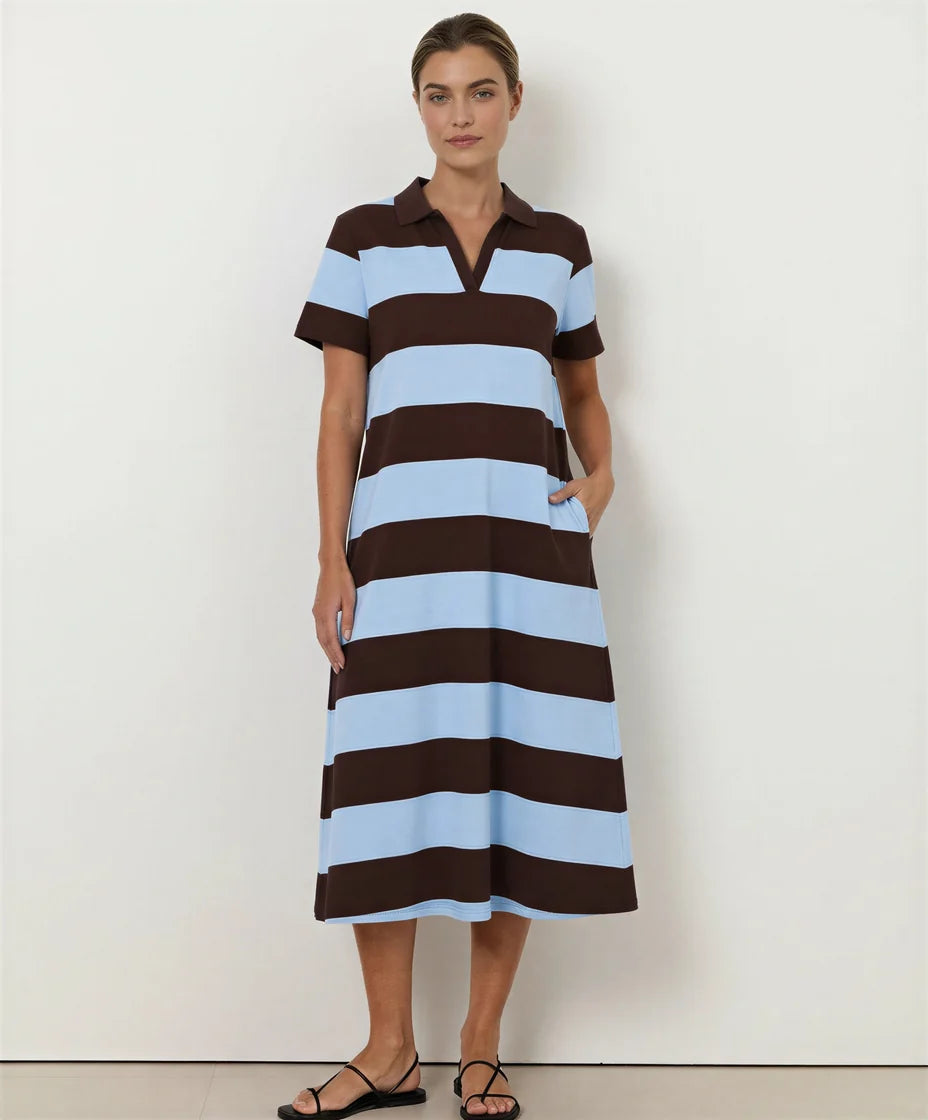 Polo Stripe Dress |Blue/Brown