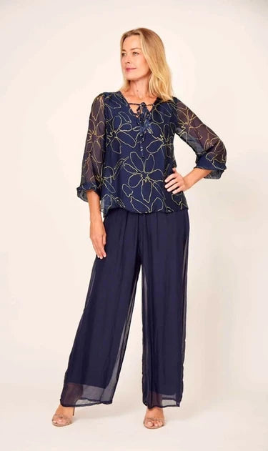Silk Blend Pant | Navy