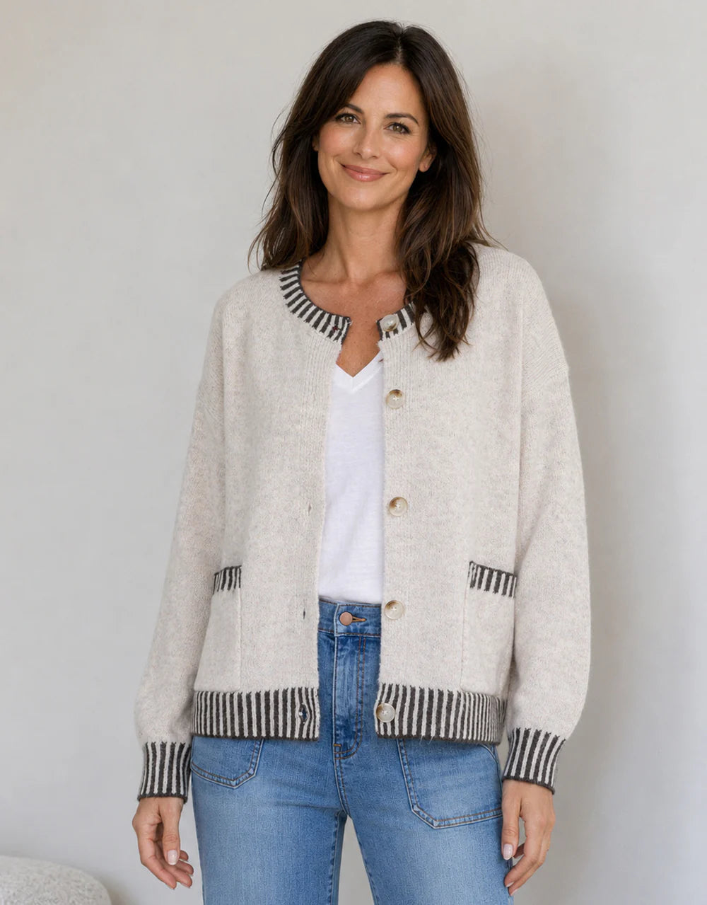 Maci Blanket Stitch Cardi | Latte Choc