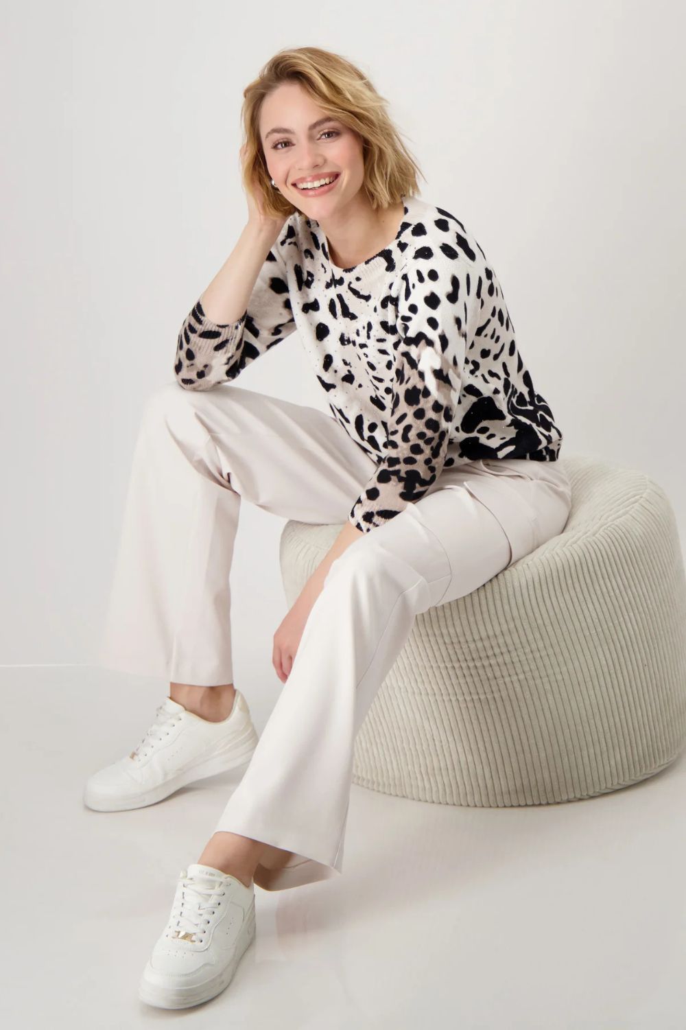 Knitted Jumper | Creamy Leopard Pattern