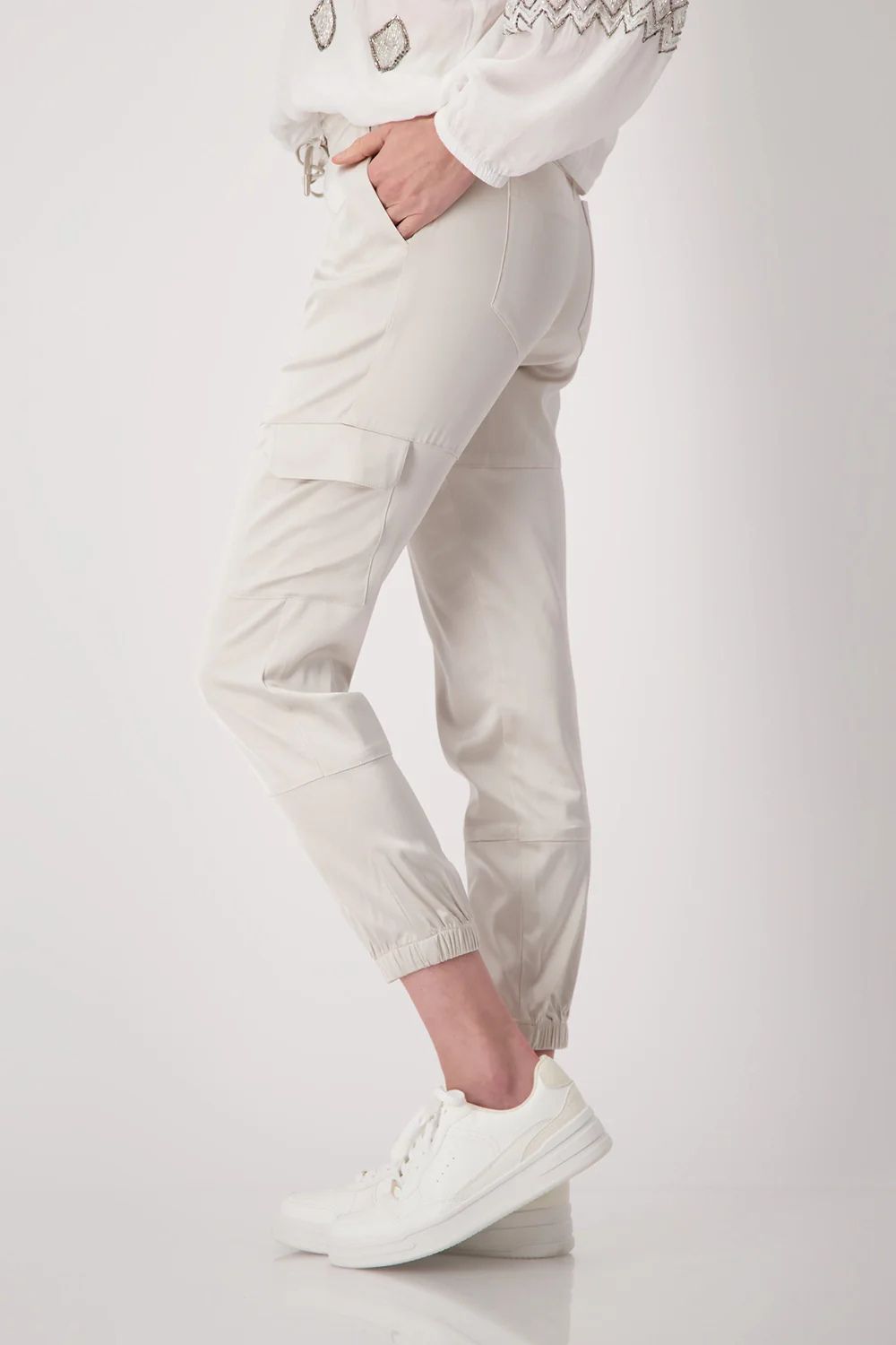 Satin Cargo Joggers | Light Sand