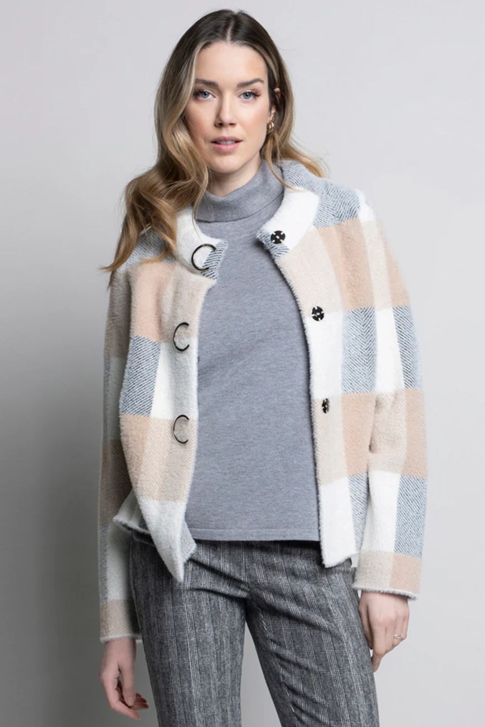 Plaid Embellished Short Jacket | Dijon
