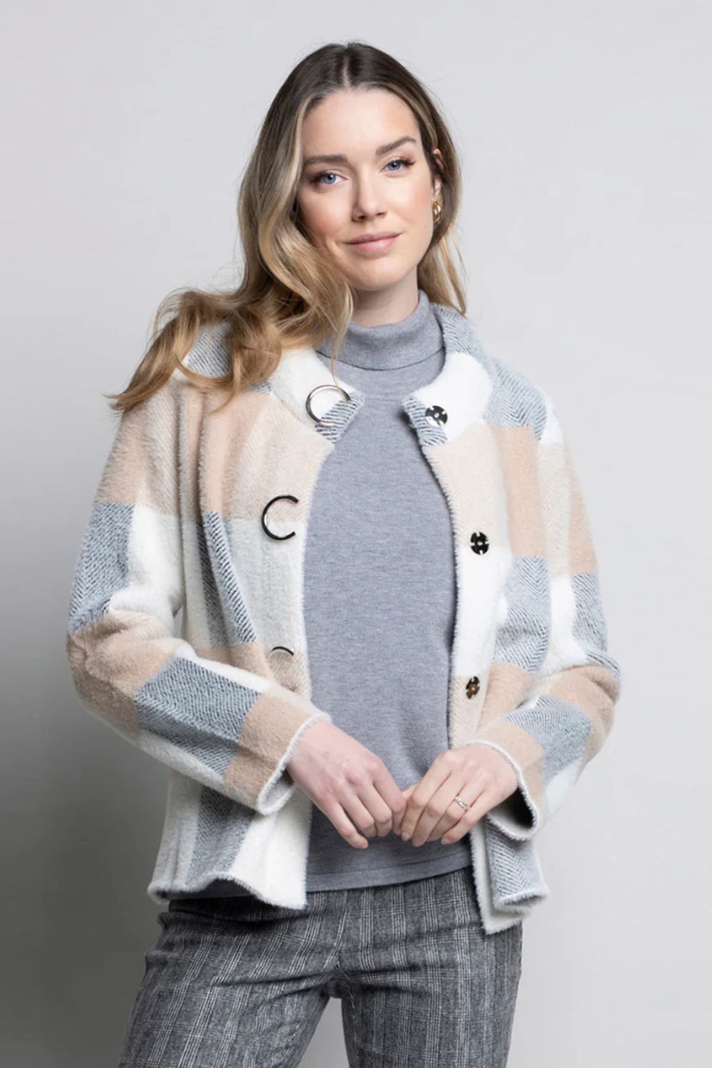 Plaid Embellished Short Jacket | Dijon