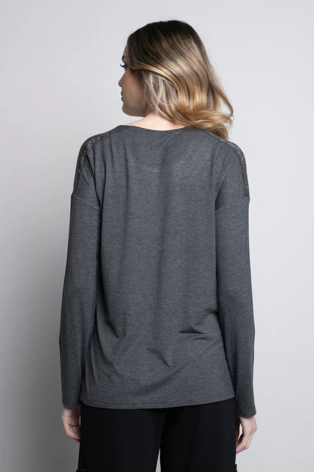Rhinestone Yoke Top | Heather Charcoal