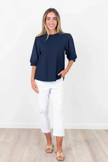 Bonnie Emb Sleeve Top | Black