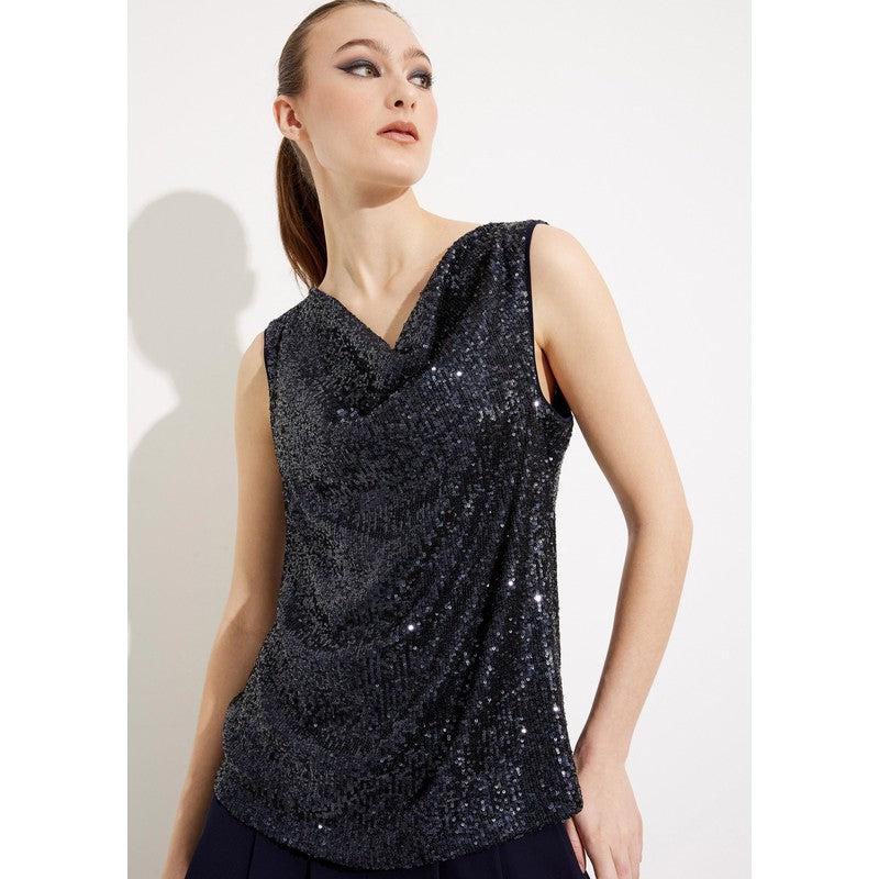 Shimmer Draped Front Top | Black-Joseph Ribkoff-Shop 12 Bendigo