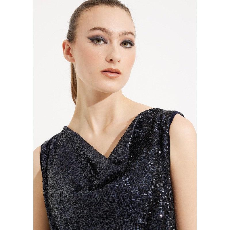 Shimmer Draped Front Top | Black-Joseph Ribkoff-Shop 12 Bendigo