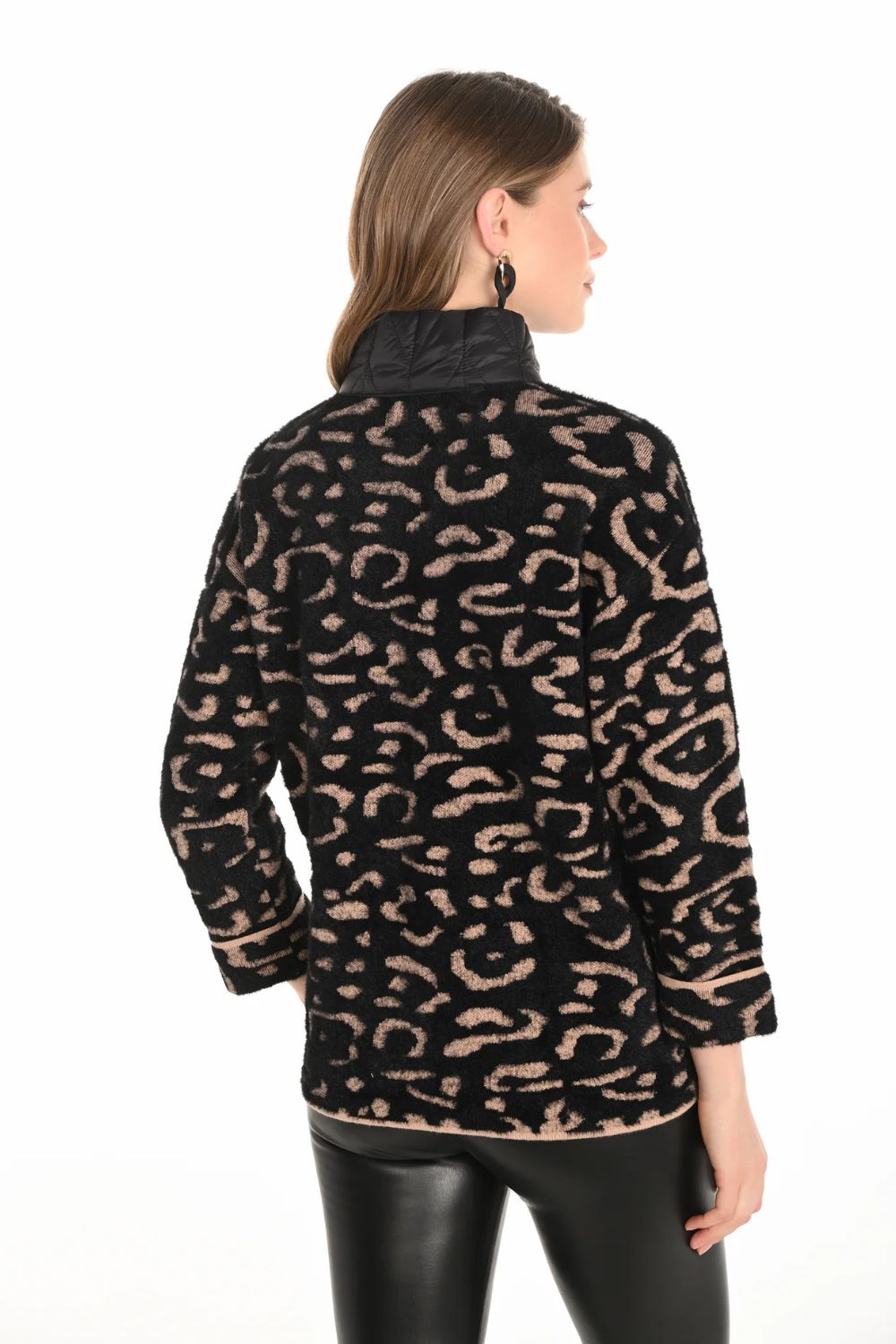 Animal Knit Jacket With Quilted Pockets | Black Beige