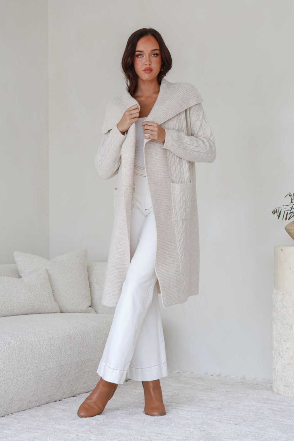 Cabled Long Cardi | Latte