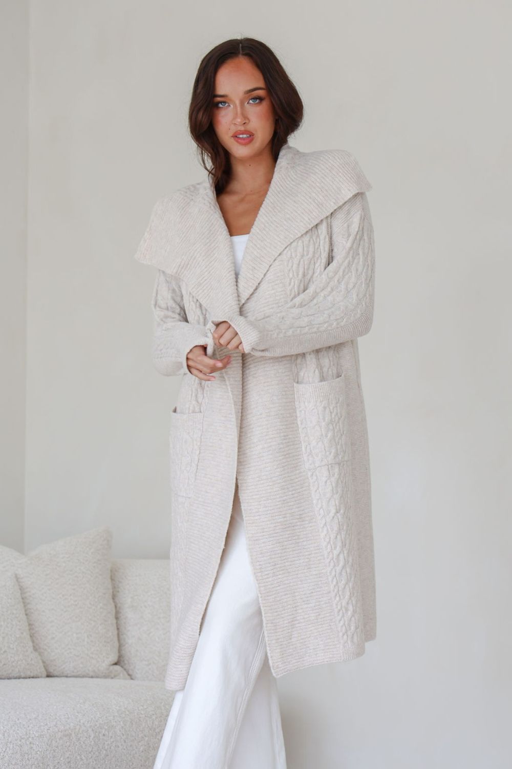 Cabled Long Cardi | Latte