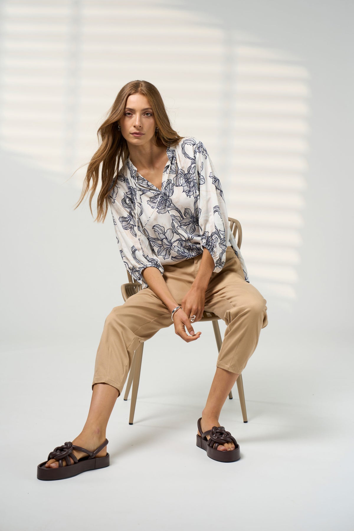 Blue Print Blouse | Silky/White