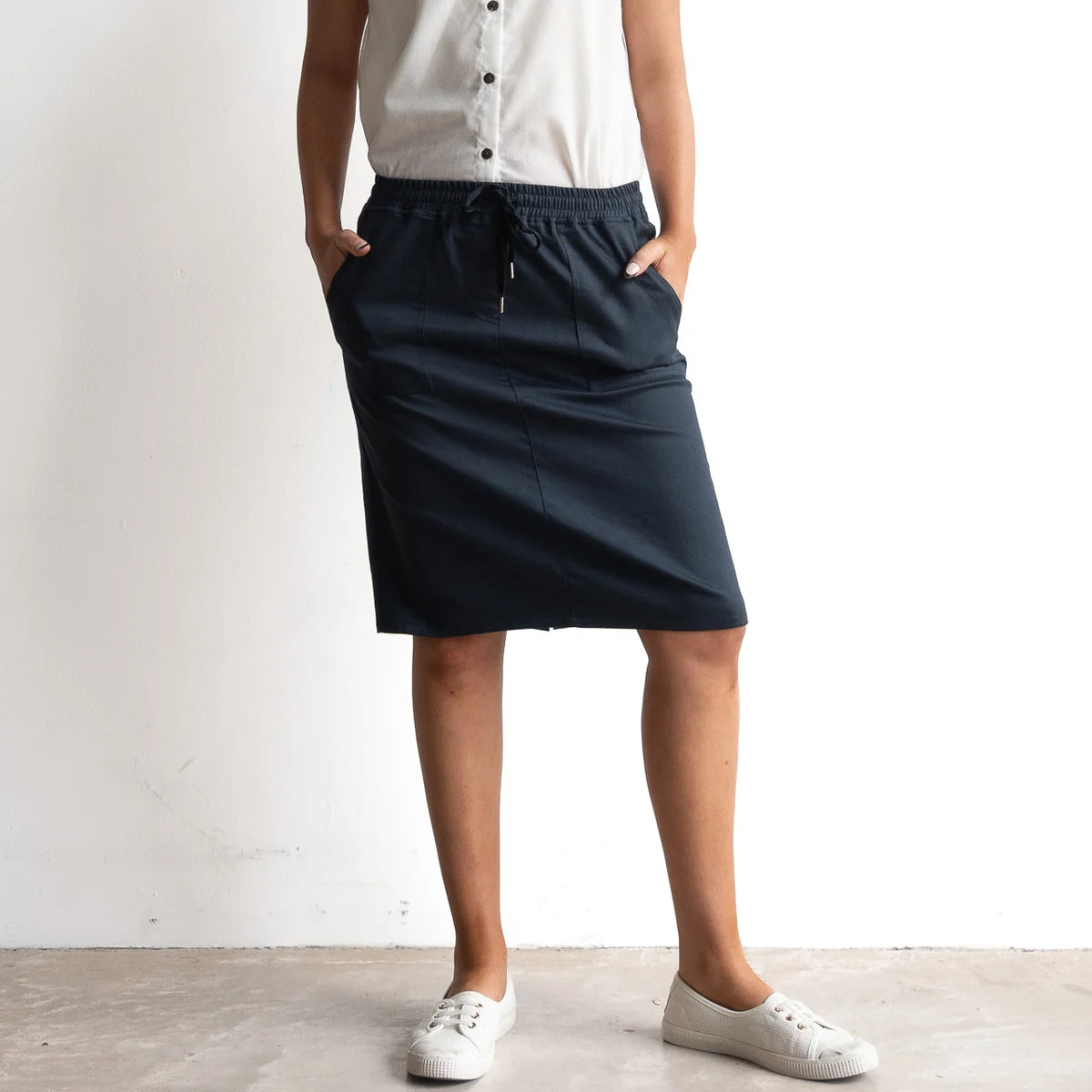 plain Drawstring Skirt | Navy