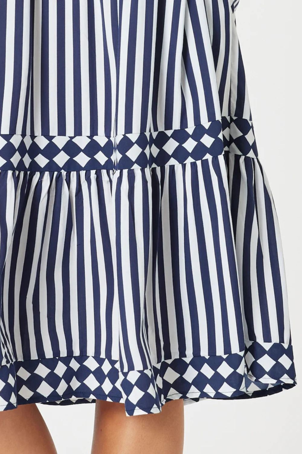 Harlequin Stripe Tier Dress | Navy/White