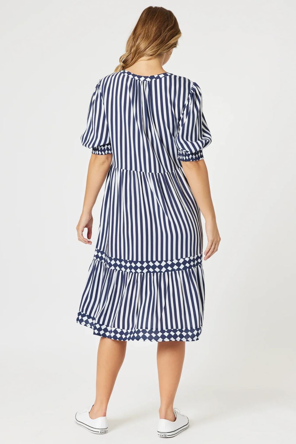 Harlequin Stripe Tier Dress | Navy/White