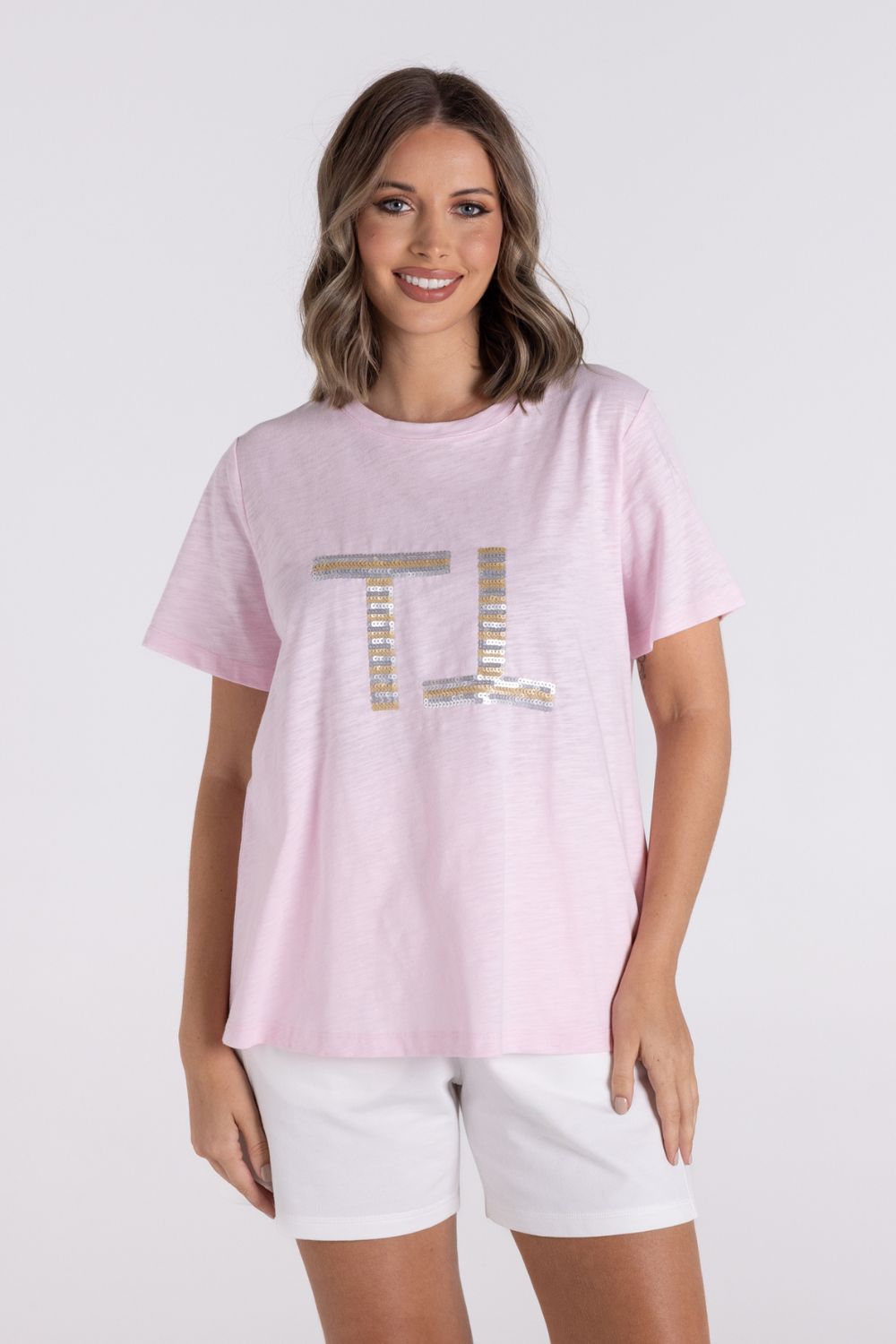 Sequin Logo Tee | Pink