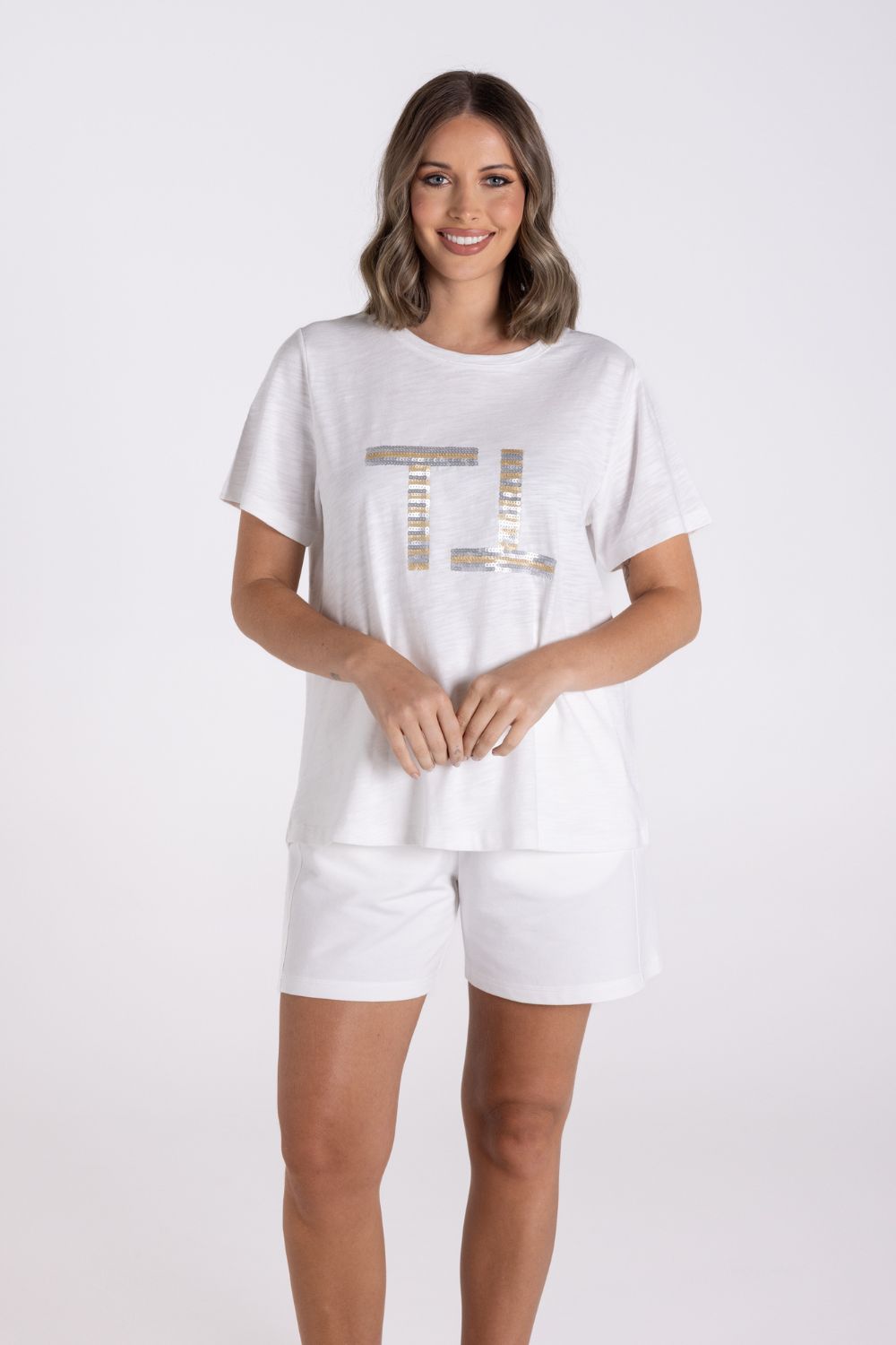 Sequin Logo Tee | White