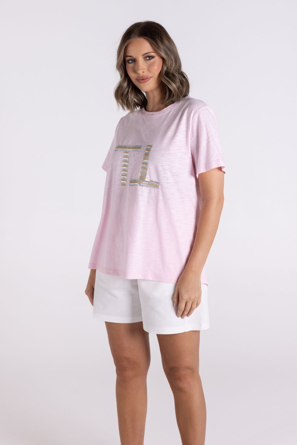 Sequin Logo Tee | Pink