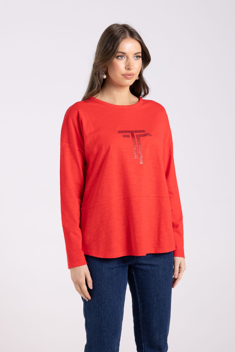 Crew Logo L/S Tee | Scarlet