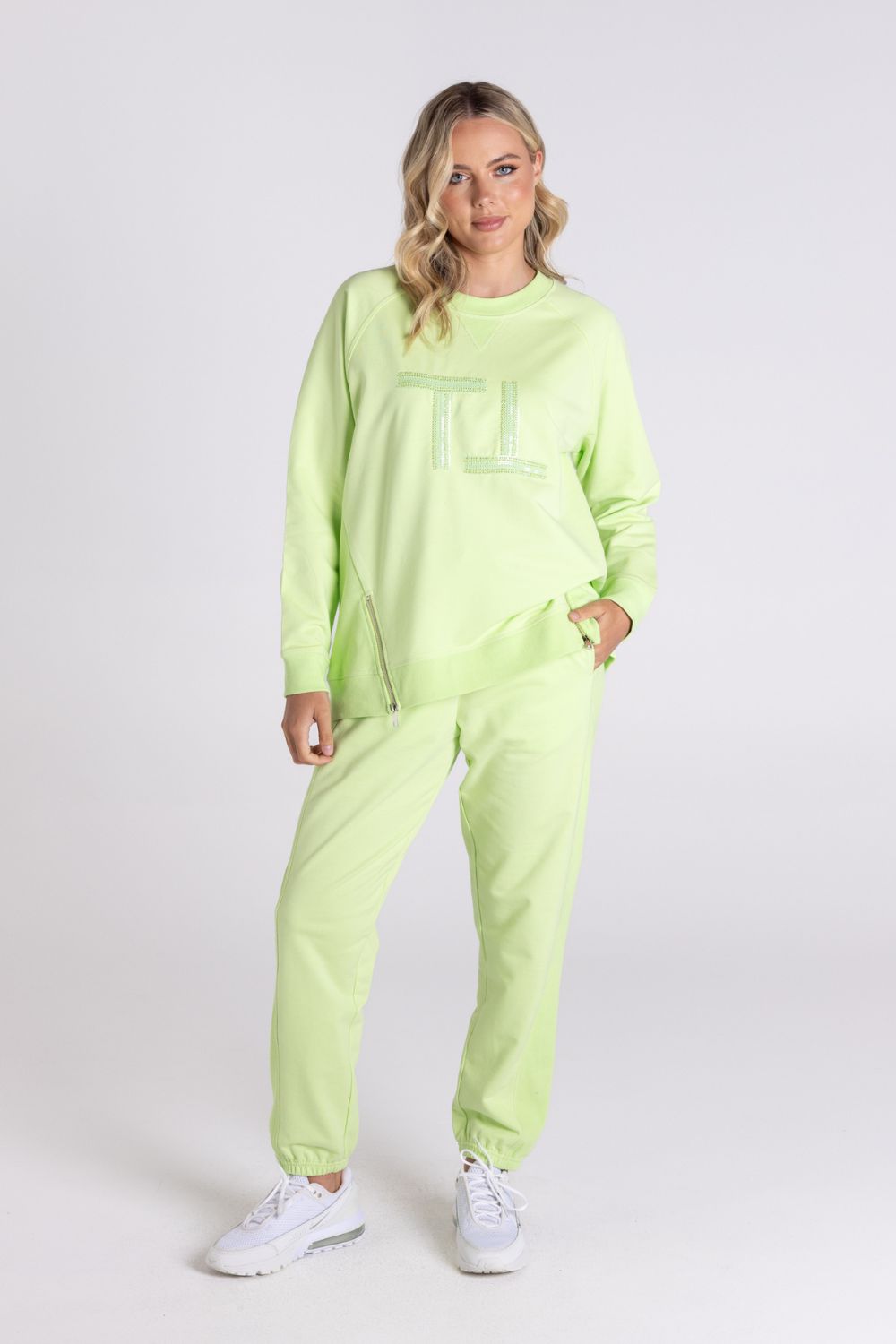 Raglan Logo Sweater with Zip | Lime