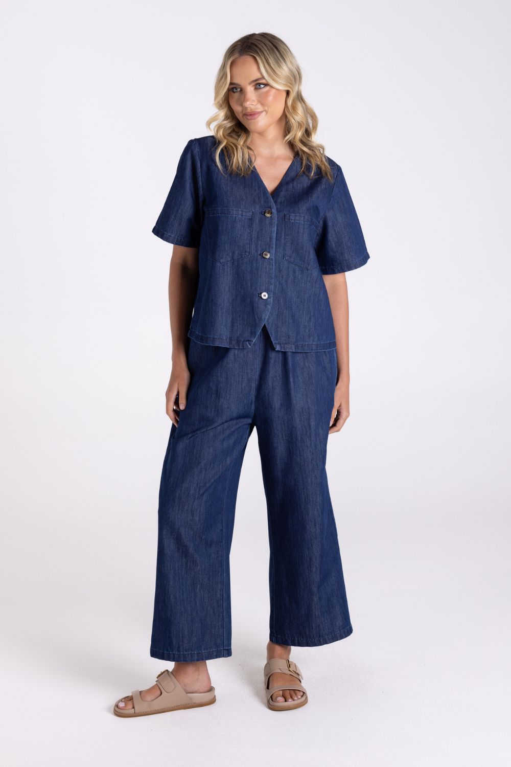 Denim Short Sleeve Top | Dark Denim